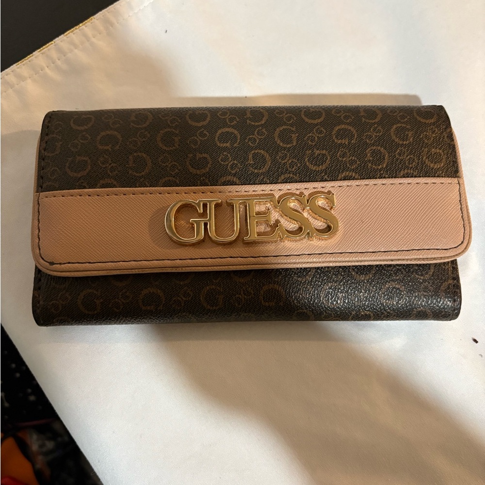 GUESS Logo Brown and Tan Wallet